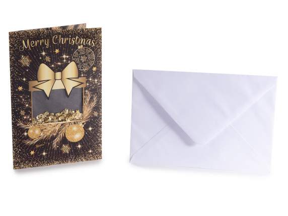 Biglietto di auguri con finestra di paillettes oro movibili