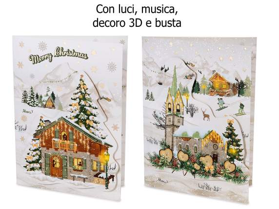 Biglietto di auguri natalizio 3D con musica, luci e busta