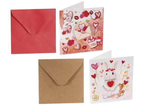 Biglietto auguri San Valentino stampa animaletti con busta