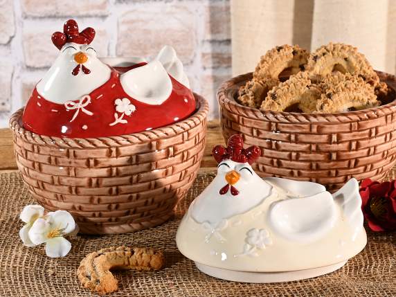 Barattolo alimentare a gallinella con cesto in ceramica