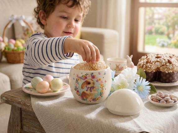 Barattolo alimentare a uovo in ceramica coniglio e coperchio