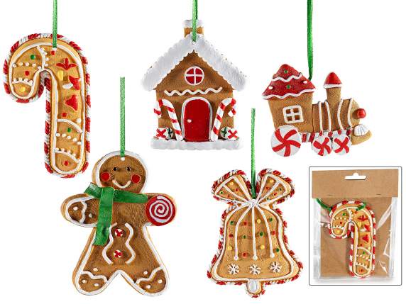 Biscottino pan di zenzero in resina colorata da appendere