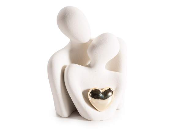 Coppia di innamorati in porcellana con cuore dorato