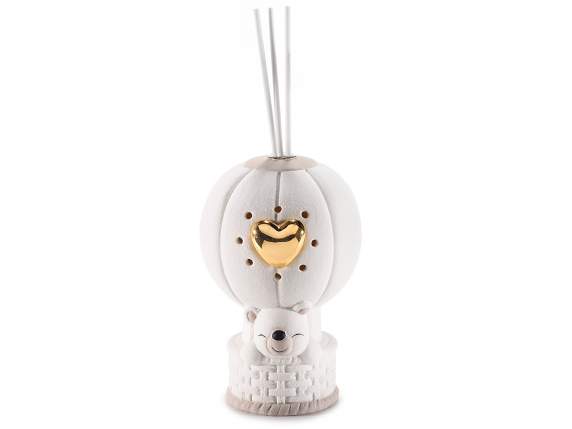 Mongolfiera orsetto porcellana con luci, stick per profumare