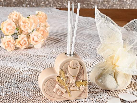 Cuore porcellana Comunione con vasetto e stick per profumare