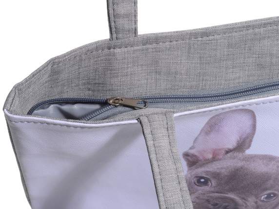 Borsa in similpelle e stoffa con zip e stampa Pet