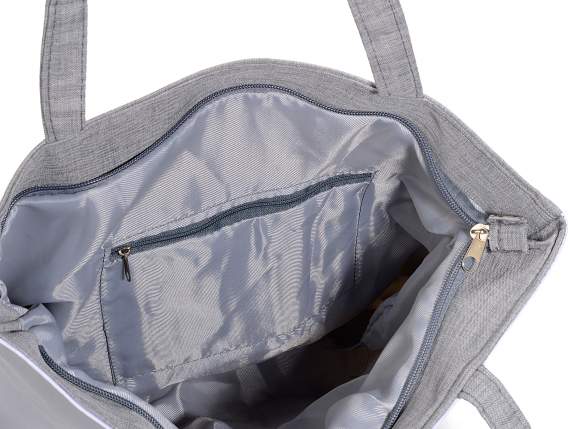 Borsa in similpelle e stoffa con zip e stampa Pet