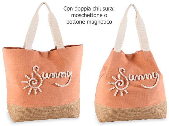 Borsa in tessuto e juta con manici e scritta Sunny