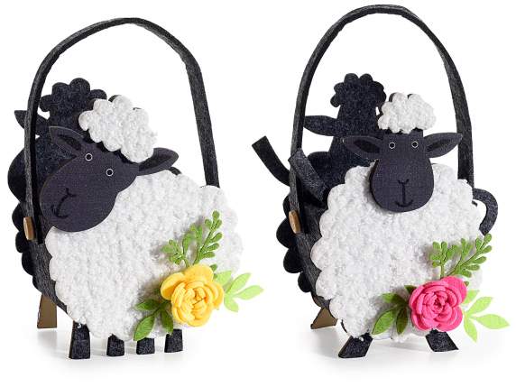 Borsetta a pecorella nera in panno con fiore colorato