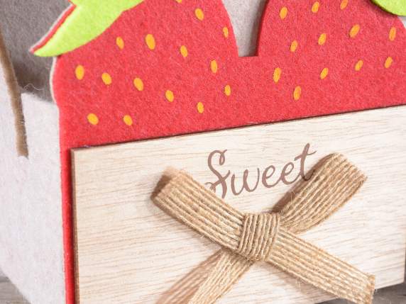 Borsetta in panno decori fragola con fiocco in juta