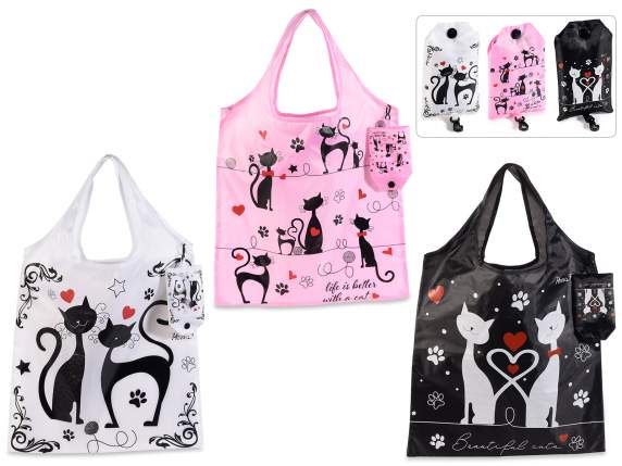 Borsa spesa richiudibile in poliestere 12L con gatti