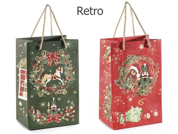 Borsa in carta natalizia con finestra e tag abbinato