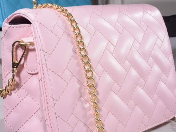 Borsa spalla similpelle rosa matellassé c-catena dorata