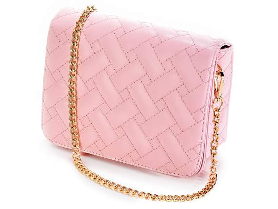 Borsa spalla similpelle rosa matellassé c-catena dorata