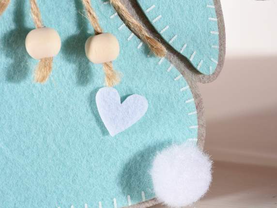 Borsetta in panno a coniglietto con coda a pompon e fiocco