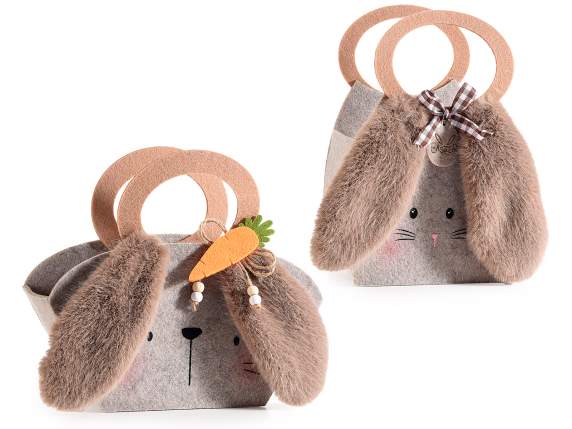 Borsetta in panno a coniglietto con morbide orecchie eco-fur