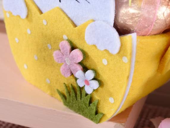 Borsetta in panno colorato coniglietto con fiori in rilievo