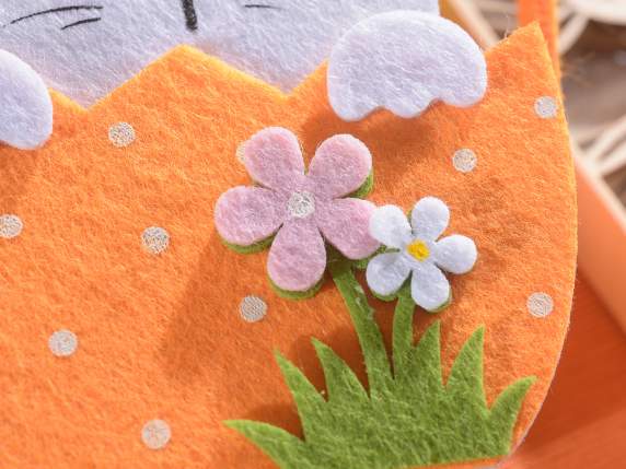 Borsetta in panno colorato coniglietto con fiori in rilievo