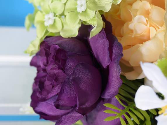 Bouquet peonie e gelsomino artificiali con nastrino in rafia