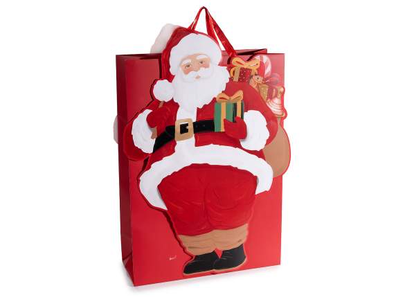 Sacchetto - busta in carta con manici e Babbo Natale 3D