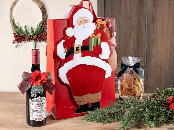 Sacchetto - busta in carta con manici e Babbo Natale 3D