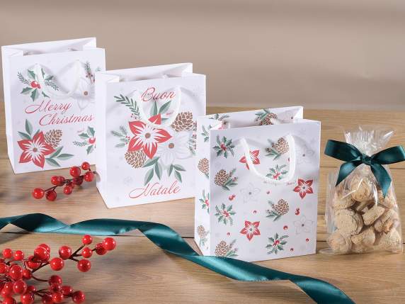 Sacchetto - busta piccola carta stelle di Natale con manici