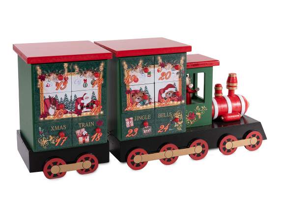 Calendario dellAvvento in legno a trenino con 24 cassetti