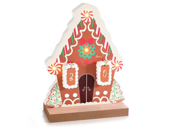 Calendario Avvento in legno a casetta pan zenzero con luci