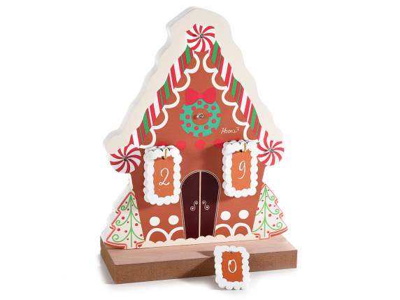 Calendario Avvento in legno a casetta pan zenzero con luci