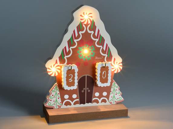 Calendario Avvento in legno a casetta pan zenzero con luci