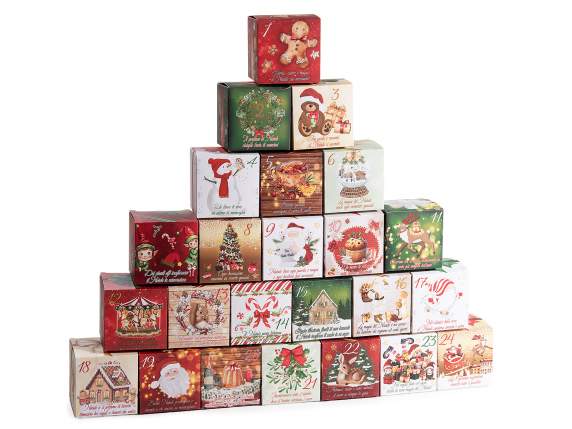 Set calendario Avvento componibile con 24 scatoline in carta