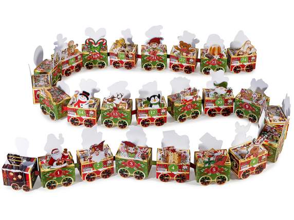 Set calendario Avvento a trenino con 25 scatoline in carta