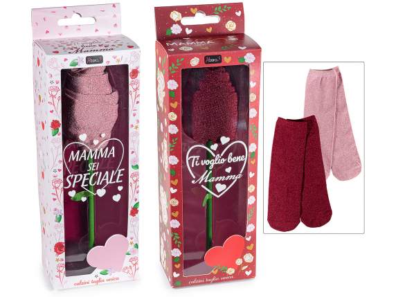 Confezione regalo Mamma con paio di calzini a rosa