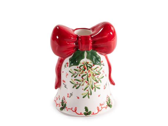 Portacandela in ceramica a campana con decori rilievo