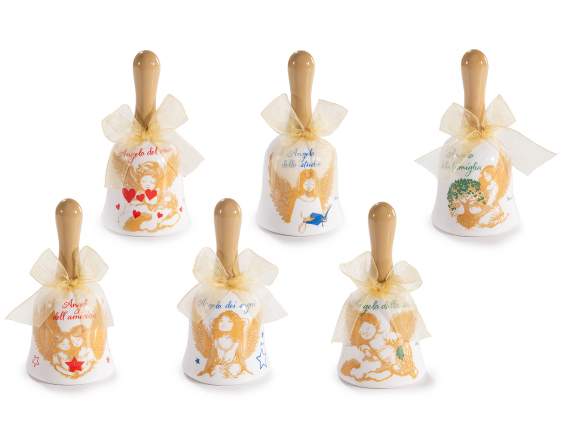 Campanella in ceramica con angioletto, scritta e fiocco