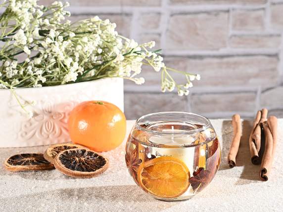 Candela profumata in vasetto vetro con gel e spezie naturali