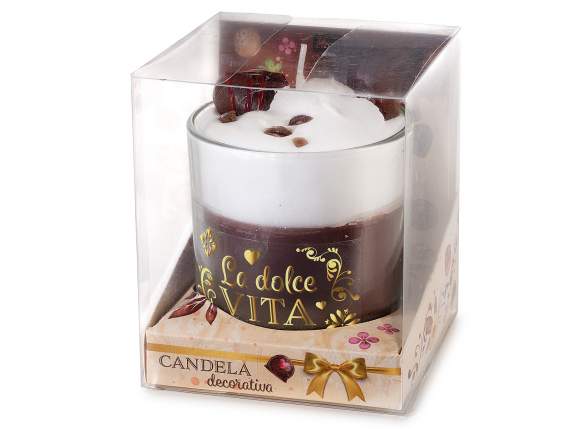 Candela profumata in vasetto di vetro con decori cioccolato