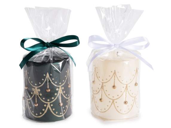 Candela con decorazioni dorate e brillantini