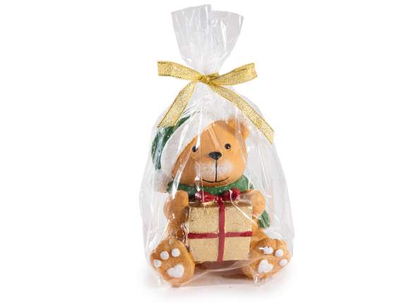 Candela orsetto natalizio con pacchetto regalo
