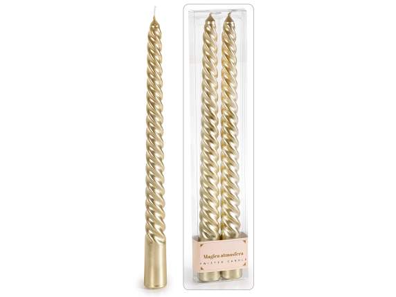 Scatola 2 candele torchon color champagne