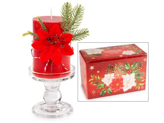 Candela con portacandela in vetro e decoro Stella di Natale