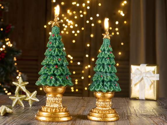 Set 2 candele ad albero di Natale con base e stella dorata