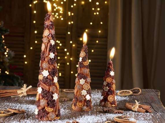 Set 3 candele albero di Natale con decori dolci e spezie