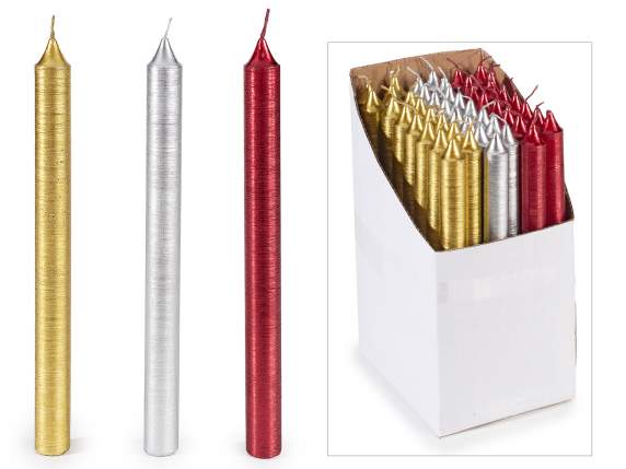 Scatola 48 candele stelo colorate con effetto metallizzato