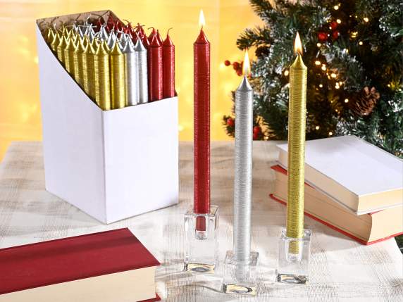 Scatola 48 candele stelo colorate con effetto metallizzato