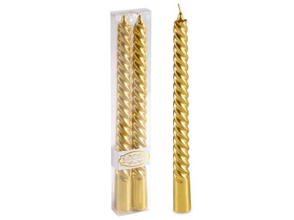 Scatola 2 candele stelo torchon color oro metallizzato