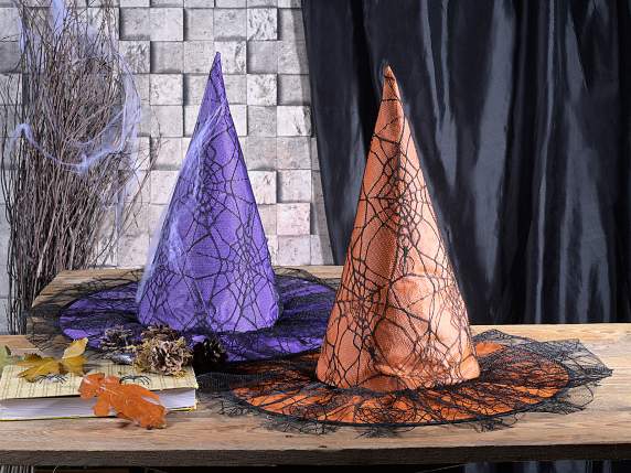Cappello da strega Halloween in stoffa con pizzo
