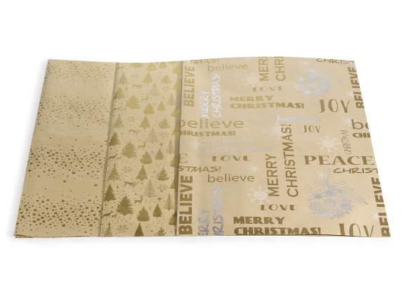 Confezione 60 fogli di carta regalo naturale c-stampe Natale