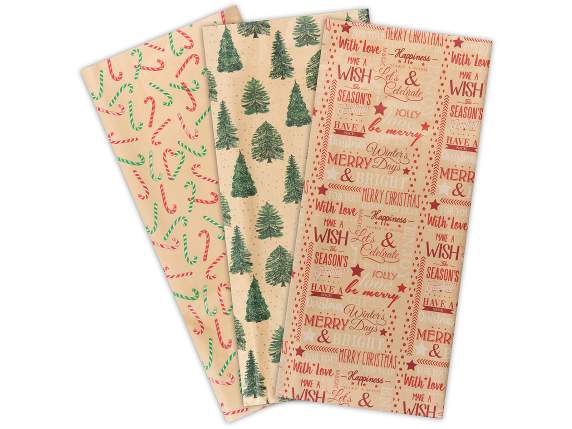 Confezione 60 fogli di carta regalo kraft naturale natalizia