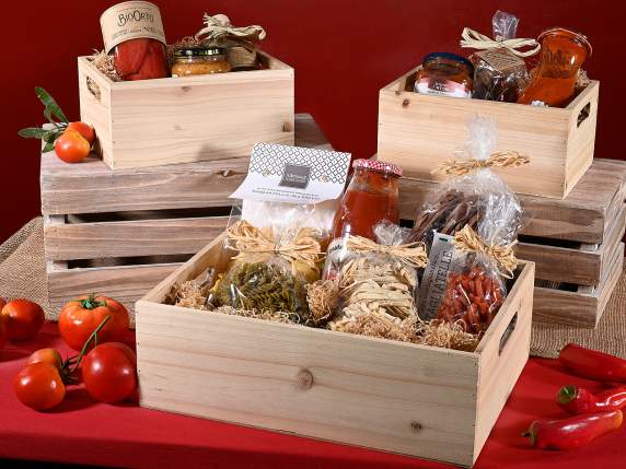 Set 3 cassette in legno in 2 misure con maniglie laterali